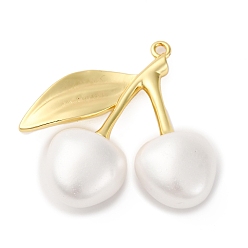 Белый Подвески из латуни и пластика вишни, фруктовые прелести, реальный 18 k позолоченный, стойки покрытие, долговечный, без кадмия и без свинца, белые, 35x34x11.5 мм, отверстие : 1.8 мм