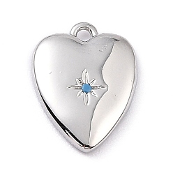 Deep Sky Blue Brass Micro Pave Cubic Zirconia Charms, Long-Lasting Plated, Heart with Star, Deep Sky Blue, 13x10x2mm, Hole: 1mm