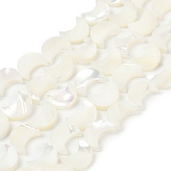 Белый Натуральный белый стеклянные бусы нити, перламутровые бусы, луна, белые, 12x9.5x3 мм, отверстие : 1 мм, около 32 шт / нитка, 14.57 дюйм (37 см)