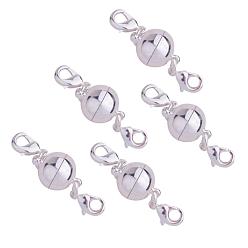 Silver PandaHall Elite Round Brass Magnetic Clasps Converter, with Lobster Claw Clasps, Lead Free & Nickel Free, Silver, 14x8mm, about 5pcs/bag