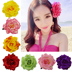 Mixed Color Cloth Flower Alligator Hair Clips, with Iron Alligator Clips, Mixed Color, 110mm