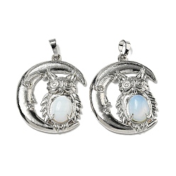 Опал Opalite подвески, Подвески в виде совы со стойкой, латунь, луна, платина, без кадмия и без свинца, 38.5x31.5x8 мм, отверстие : 8x5 мм