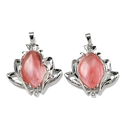 Вишневый Кварц Вишневое из кварцевого стекла подвески, подвески-цветы со стойкой, фурнитура из латуни, платина, без кадмия и без свинца, 37x35x10 мм, отверстия : 8x5 mm и 1.6 мм