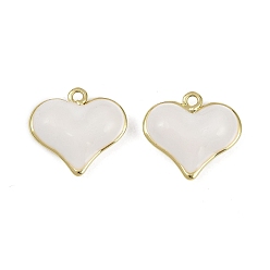 Белый Латунь эмаль подвески, долговечный, без кадмия и без свинца, стойки покрытие, реальный 18 k позолоченный, шарма сердца, белые, 18.5x20x6 мм, отверстие : 1.5 мм