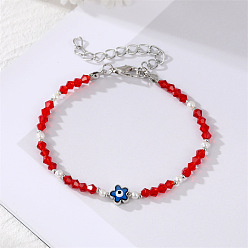 Red Colorful Pearl Flower Bracelet with Unique Design and Handmade Beads