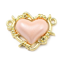 Golden Alloy Connector Rhinestone Settings, with Pink Resin, Heart Links, Golden, Fit for 1mm Rhinestone, 19x24x6.5mm, Hole: 1.6mm