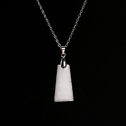 White Jade Natural White Jade Trapezoid Pendant Necklaces, Stainless Steel Cable Chain Necklaces for Women, 15.75 inch(40cm)