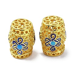 Темно-синий  Шифер Стойки покрытие латунь эмаль бисер, долговечный, без свинца и без кадмия, колонке с цветком, реальный 18 k позолоченный, темный сланец синий, 16x12 мм, отверстие : 2.2 мм