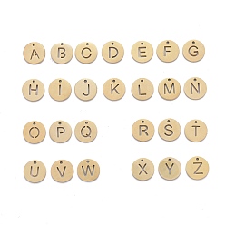 Golden 304 Stainless Steel Charms, Ion Plating (IP), Flat Round with Letter A~Z, Golden, 10x0.7~1.5mm, Hole:1mm