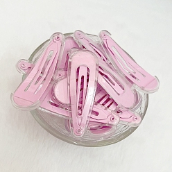 Pearl Pink Iron with Transparent PVC Plastic Teardrop Shape Snap Hair Clips, for Girls, Pearl Pink, 52mm
