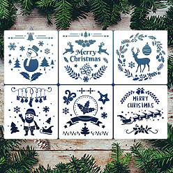 White 6Pcs 6 Styles Plastic Drawing Painting Stencils Templates, Square, Christmas Theme Pattern, White, 30x30cm, 1pc/style