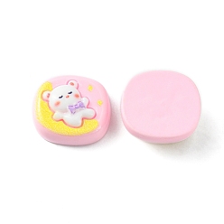 Pearl Pink Opaque Cute Cartoon Resin Cabochons, Rectangle, Pearl Pink, 15.5~17x16~17.5x7.5~8mm