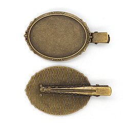 Antique Bronze Zinc Alloy Alligator Hair Clip Findings, with Oval Tray, Antique Bronze, Tray: 30x40mm