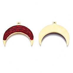 Red 316 Surgical Stainless Steel Pendants, with Micro Pave Cubic Zirconia, Real 14K Gold Plated, Moon, Red, 19x22.5x2mm, Hole: 1.5mm