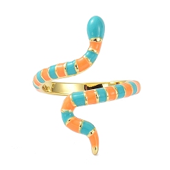 Dark Turquoise Snake Real 18K Gold Plated Cuff Rings for Women, Brass Enamel Open Rings
, Dark Turquoise, US Size 6 1/2(16.9mm)