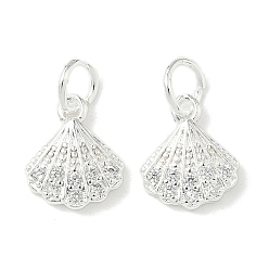 Серебро Латунные микро проложить кубического циркония подвески, подвески в форме ракушек, стойки покрытие, долговечный, с целью перехода в кольце, серебряные, 12x10x2.5 мм, отверстие : 4.2 мм