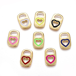 Mixed Color Brass Enamel Pendants, Real 18K Gold Plated, Long-Lasting Plated, Lock with Heart, Mixed Color, 16.5x10.5x1.7~1.9mm, Hole: 4.5mm