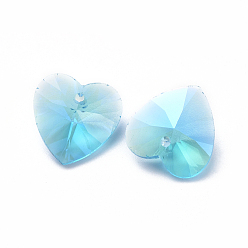 Аквамарин Стеклянные украшения из горного хрусталя, граненые, сердце, аквамарин, 12x12x5.5 мм, отверстие : 1.2 мм