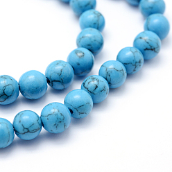 Deep Sky Blue Synthetic Howlite Bead Strand, Dyed, Round, Deep Sky Blue, 10mm, Hole: 1mm, about 40pcs/strand, about 15 inch