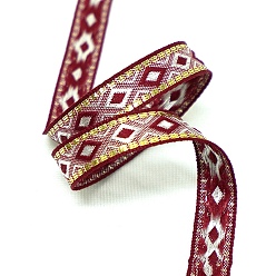 Red Ethnic Style Polyester Embroidery Rhombus Ribbons, Jacquard Ribbon, Garment Accessories, Red, 1/2 inch(12mm)