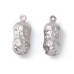 Stainless Steel Color 304 Stainless Steel Pendants, Peanut, Stainless Steel Color, 19x7.5x7mm, Hole: 1mm