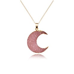 Pink Minimalist Moon Pendant Necklace for Women - Fashion Sweater Chain Jewelry