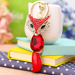 Jeweled Fox in Crimson Sparkling Diamond Fox Car Keychain Women's Bag Charm Metal Keyring Gift