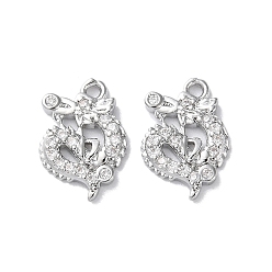 Real Platinum Plated Brass Micro Pave Cubic Zirconia Charms, Dragon Charms, Real Platinum Plated, 12.5x8.5x1.5mm, Hole: 1.2mm