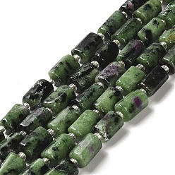 Ruby in Zoisite Natural Ruby in Zoisite Beads Strands, with Seed Beads, Faceted, Column, 8.5~11x5.5~6.5mm, Hole: 1mm, about 14~15pcs/strand, 7.48''(19cm)