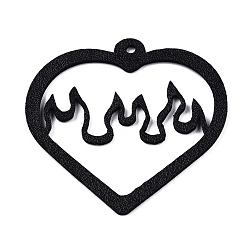 Black Halloween Theme Imitation Leather Pendant, Heart Charms with Fire, Black, 43x45x1mm, Hole: 2mm