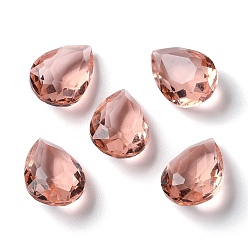 Light Salmon Transparent Glass Rhinestone Cabochons, Faceted, Pointed Back, Teardrop, Light Salmon, 14x10x6mm