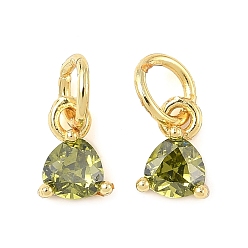 Светло-зеленый Коричневый Латунные микро проложить кубического циркония подвески, треугольник прелести, стойки покрытие, долговечный, без кадмия и без свинца, с целью перехода в кольце, золотые, оливковый, 7x5x3 мм, отверстие : 3.5 мм