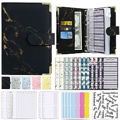 Black Budget Binder with Zipper Envelopes, Including Imitation Leather A6 Blank Binders, Colorful Budget Sheet, Zippered Bag, Word Letter Sticke, for Budgeting Financial Planning, Black, 200x130mm