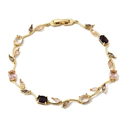 Разноцветный Браслеты из латуни с микропаве и кубическим цирконием в виде листьев, цепочка для женщин, без кадмия и без свинца, реальный 18 k позолоченный, стойки покрытие, долговечный, красочный, 8.90 дюйм (22.6 см)