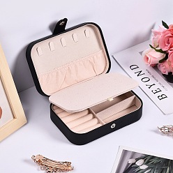 Black Portable Travel PU Leather Jewerly Organizer Case with Snap Button, for Earrings Necklaces Rings Storage, Rectangle, Black, 11x16x5cm