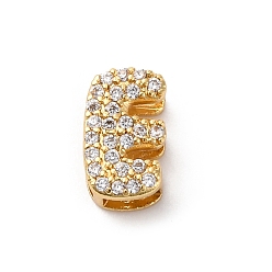 Letter E Латунные микро проложить кубического циркония бусы, долговечный, стойки покрытие, без кадмия и без свинца, Письмо E, реальный 18 k позолоченный, 9.5x5.5x4.5 мм, отверстие : 1.8 мм