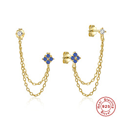 Golden-113# Chic S925 Sterling Silver Chain Tassel Earrings for Trendy Girls