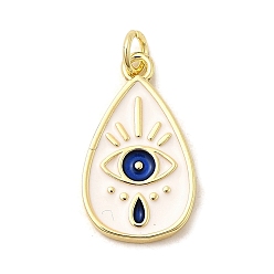 Белый Латунные эмалевые подвески от сглаза, слезинки, без свинца и без кадмия, долговечный, стойки покрытие, реальный 18 k позолоченный, белые, 22x12.5x2 мм, отверстие : 3.4 мм