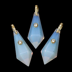 Opalite Colgantes europeos con cuentas de ópalo, Grandes colgantes agujero, lágrima, con fornitura de latón dorado y circonita cúbica, 31.5~35x12~12.5x14 mm, agujero: 4~5.5x6 mm
