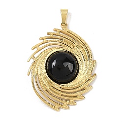 Black Onyx Подвески из натурального черного оникса (окрашенные и нагретые), спиральный овальный глаз 304 подвески из нержавеющей стали, золотые, ионное покрытие (ip), 35.5x26.5x5.5 мм, отверстие : 5x3 мм