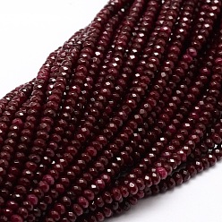 Dark Red Dyed Natural Malaysia Jade Rondelle Beads Strands, Faceted, Dark Red, 4x2~3mm, Hole: 1mm, about 115pcs/strand, 14 inch