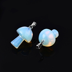 Opalite Opalite Pendants, with Stainless Steel Snap On Bails, Mushroom Shaped, 24~25x16mm, Hole: 5x3mm