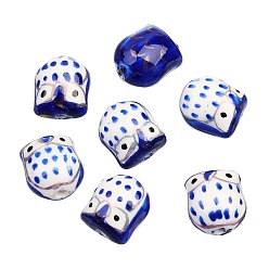 Blue Pearlized Handmade Porcelain Beads, Owl, Blue, 15x16mm, about 10pcs/bag