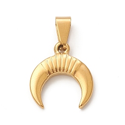 Golden Ion Plating(IP) 304 Stainless Steel Pendants, Double Horn/Crescent Moon Charm, Golden, 17.5x16x3mm, Hole: 4x8mm