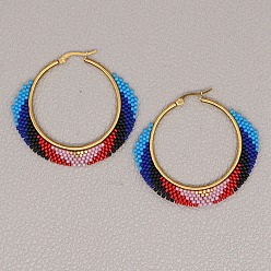 MI-E200117D Handmade Ethnic Style Beaded Earrings with Exaggerated Circle Design