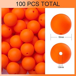 Orange 100Pcs Silicone Beads Round Rubber Bead 15MM Loose Spacer Beads for DIY Supplies Jewelry Keychain Making, Orange, 15mm