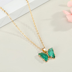 Green Delicate Crystal Butterfly Pendant Necklace - Lockbone Chain Jewelry, Exquisite Design.