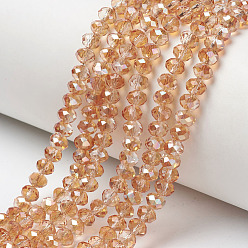 Сэнди Коричневый Стеклянные бусины с гальваническим покрытием , с половиным покрытием, с покрытием цвета радуги, граненые, рондель, песчаный коричневый, 6x5 мм, отверстие : 1 мм, около 85~88 шт / нитка, 16.1~16.5 дюйм (41~42 см)