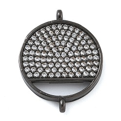 Черный Цвет Металла Покрытие стойки латунь микро-паве прозрачный кубический цирконий плоские круглые подвески-соединители, долговечный, без кадмия и без свинца, металлический черный , 23x17.5x2 мм, отверстие : 1.2 мм