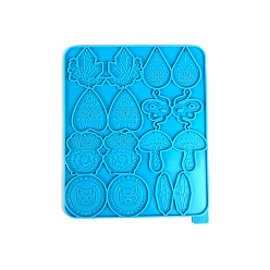 Deep Sky Blue Snake/Mushroom/Crystal DIY Silicone Pendants Molds, Resin Casting Molds, for UV Resin, Epoxy Resin Jewelry Making, Deep Sky Blue, 209x175x5mm